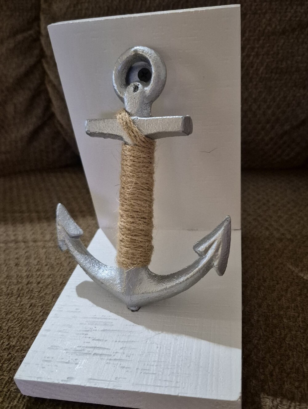 Silver Anchor Nautical Book End with Natural Rope Accent